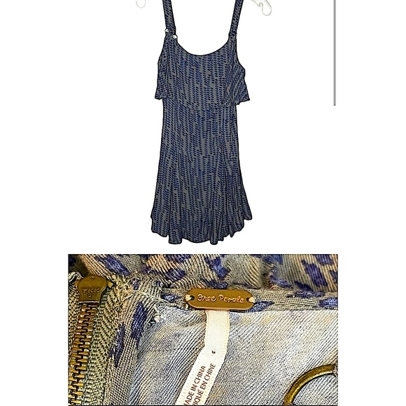Free People Blue & Grey Tiered Dress, Size 8 - Picture 2 of 4